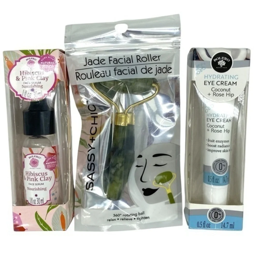 Bolero Face Serum, Jade Roller, Eye Cream Skincare Set